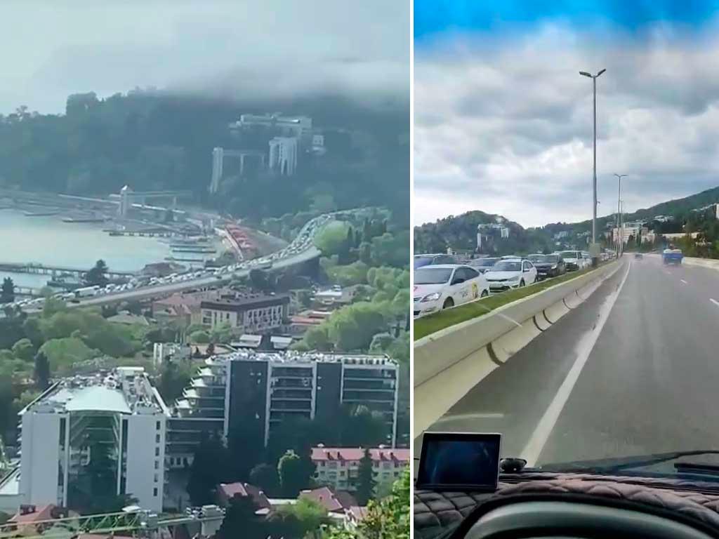 Многокилометровая пробка на трассе из Сочи в Адлер
