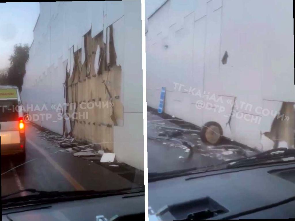 Авария в Сочи: грузовик повредил подпорную стену на Курортном проспекте